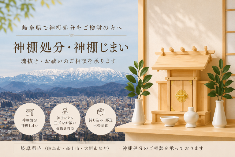 岐阜県の神棚処分と神棚じまいのイメージ 神棚処分 魂抜き お祓い 郵送対応 出張対応