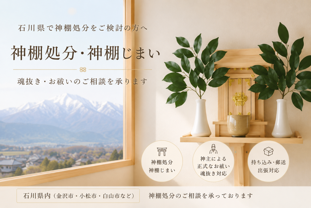 石川県の神棚処分と神棚じまいのイメージ 神棚処分 魂抜き お祓い 金沢市 小松市 白山市対応