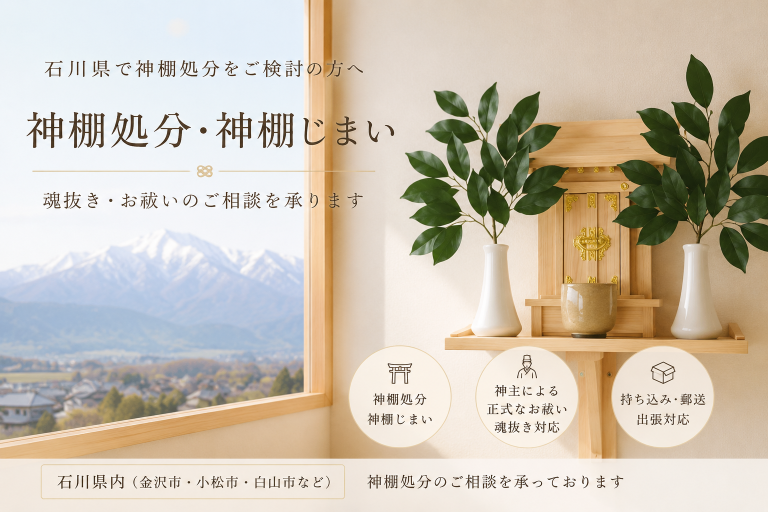 石川県の神棚処分と神棚じまいのイメージ 神棚処分 魂抜き お祓い 金沢市 小松市 白山市対応